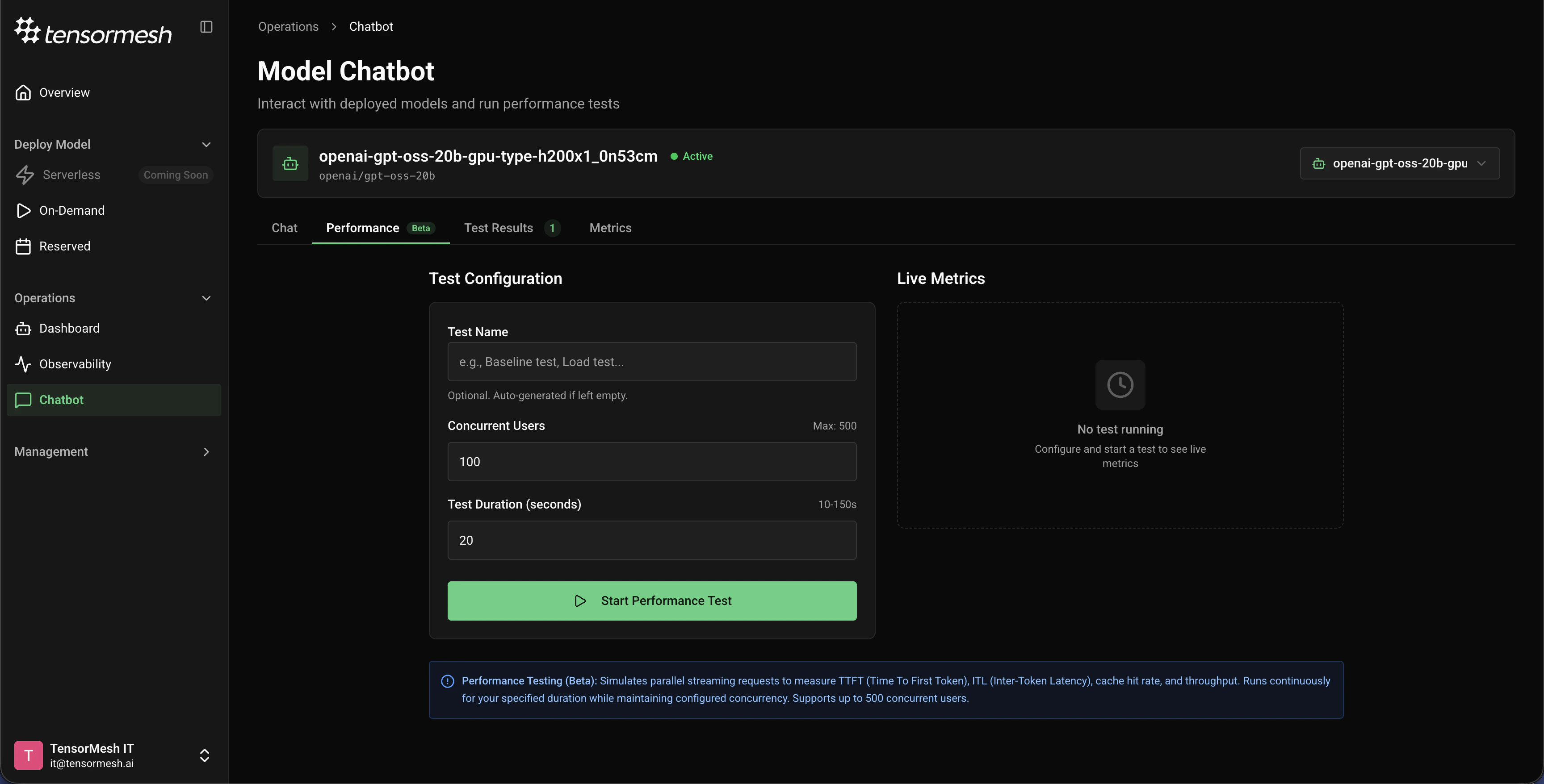 Performance Testing Interface