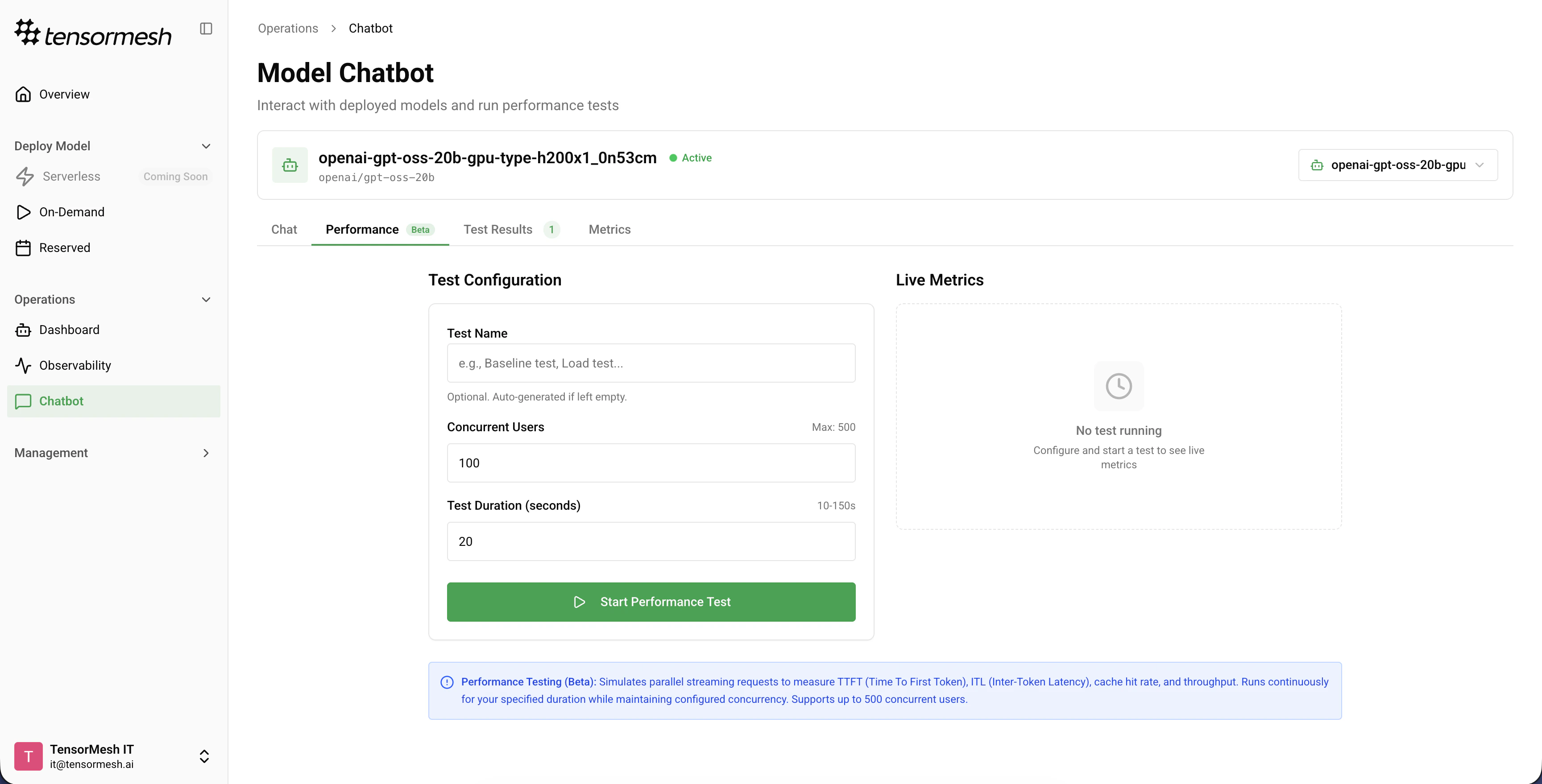 Performance Testing Interface
