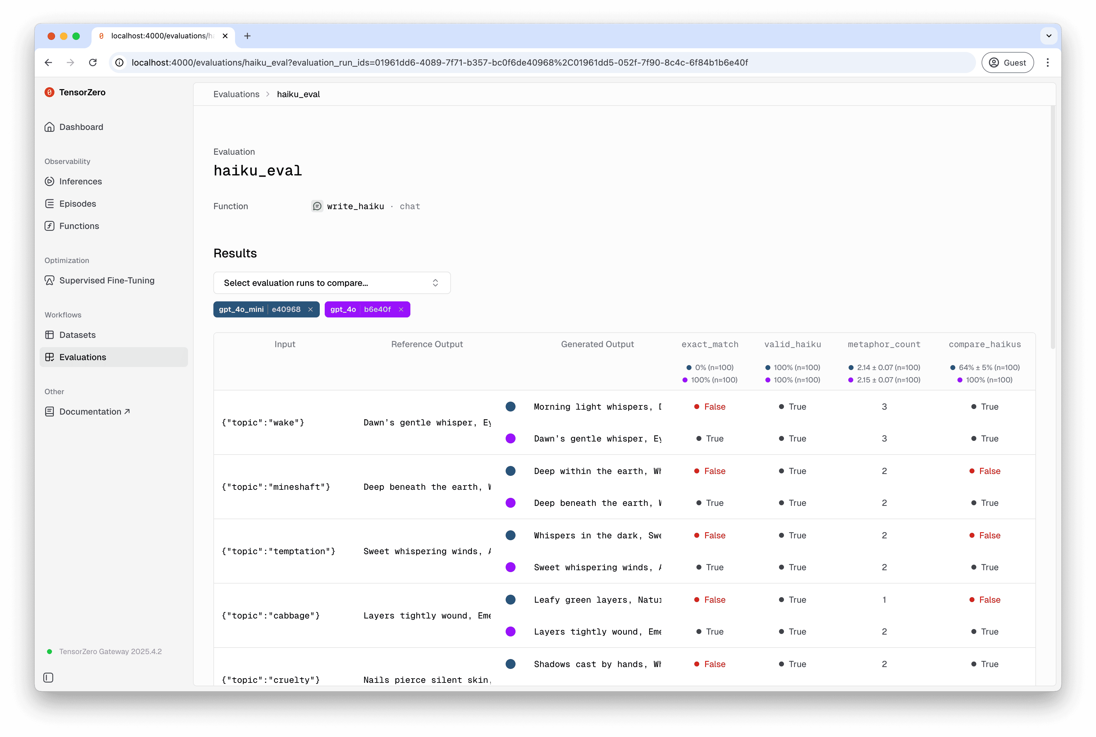 TensorZero Evaluation UI