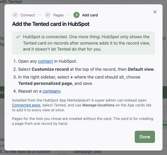 The Add card step at the end of setup in Tented.
