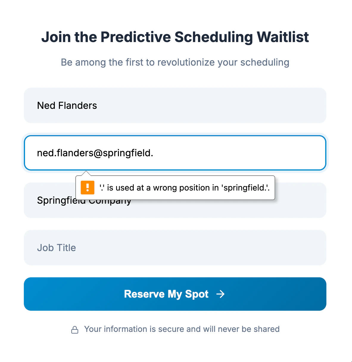 A screenshot of the result when prompting to add email validation to a form.
