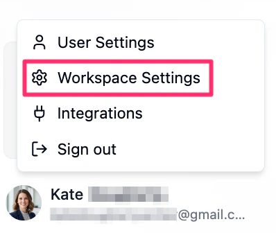 A screenshot of the Workspace Settings menu item.