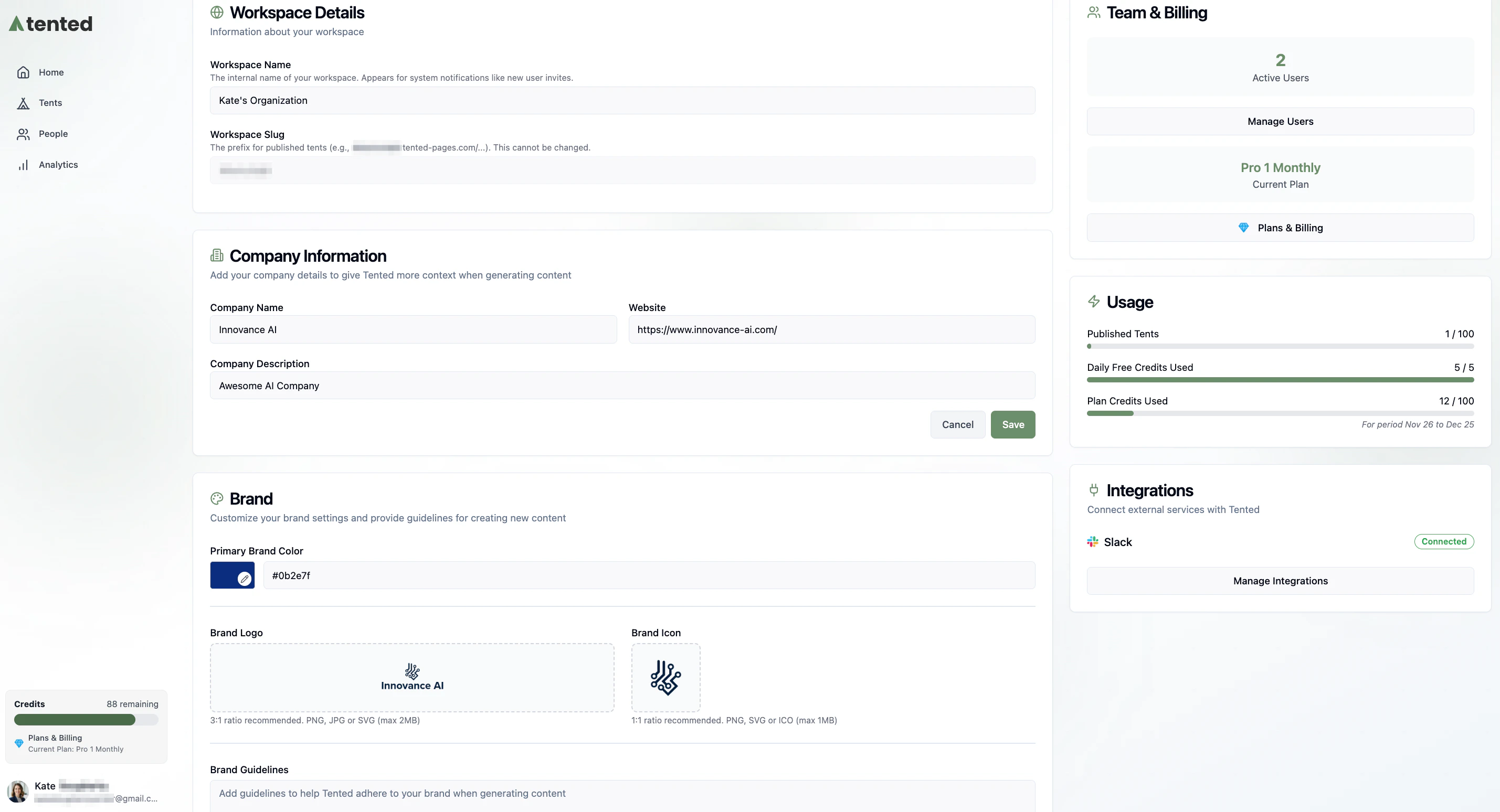 A screenshot of the Workspace Settings page item.