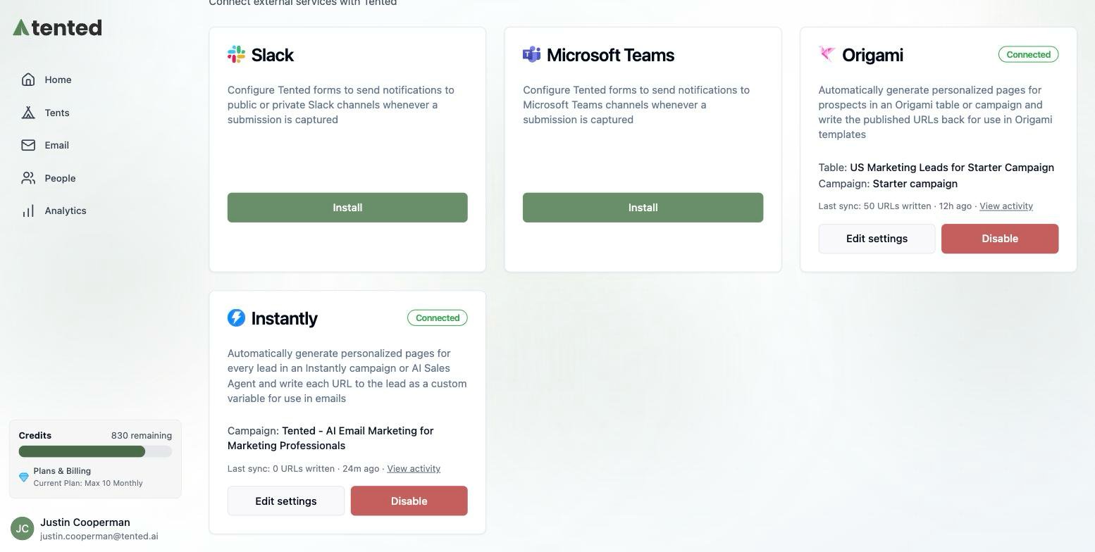 The Instantly tile after connecting, showing the campaign and last sync.
