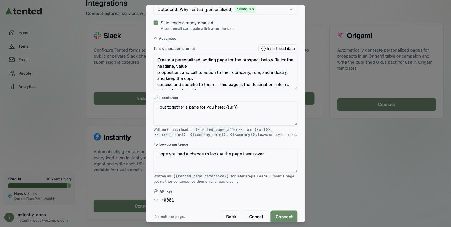 The Advanced section with the generation prompt, link sentence, and follow-up sentence.
