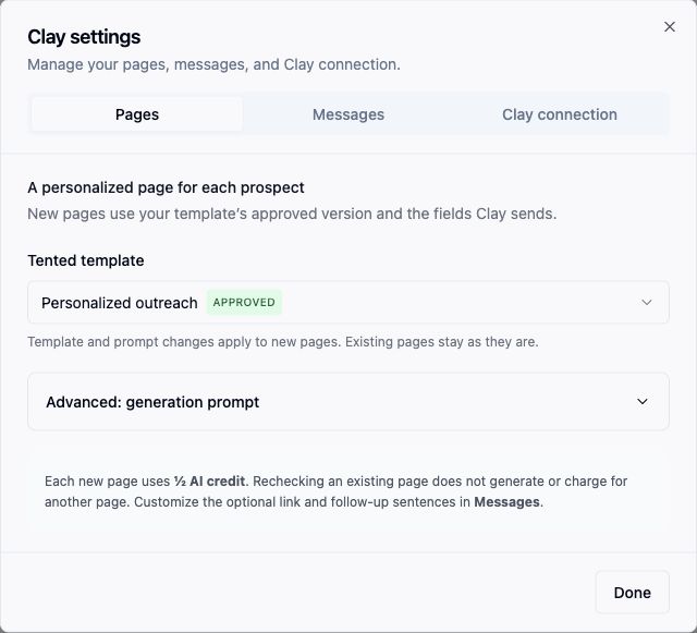 The Edit settings Pages tab.