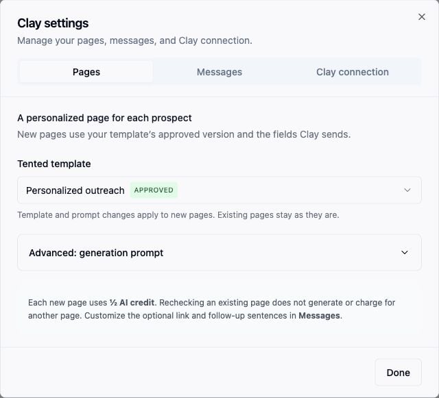 The Edit settings Pages tab.