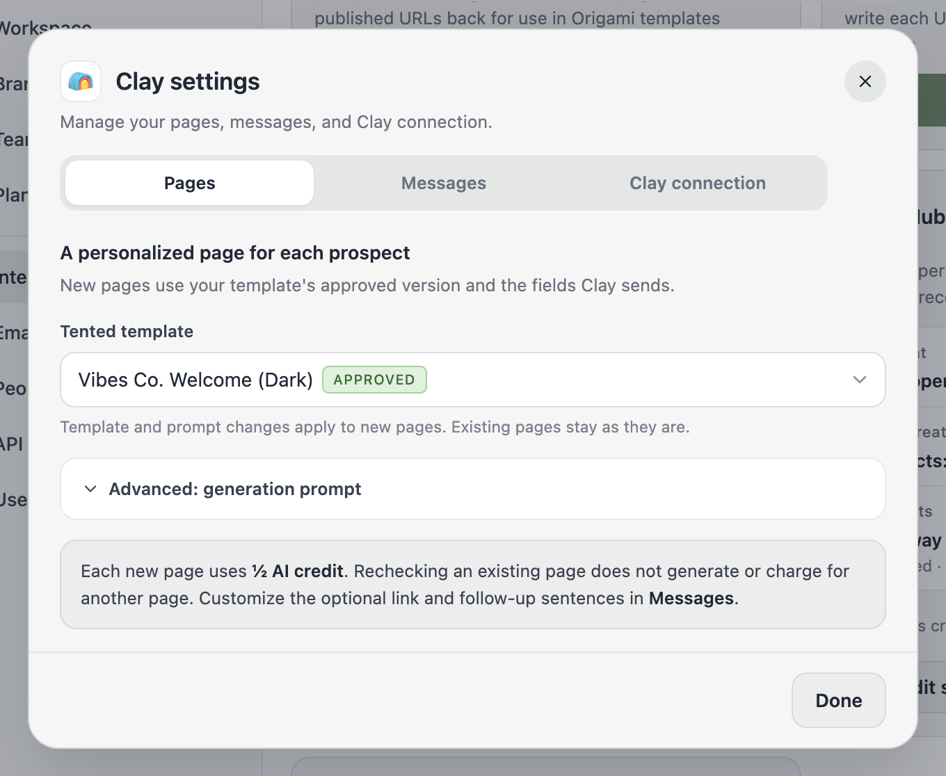 The Edit settings Pages tab.