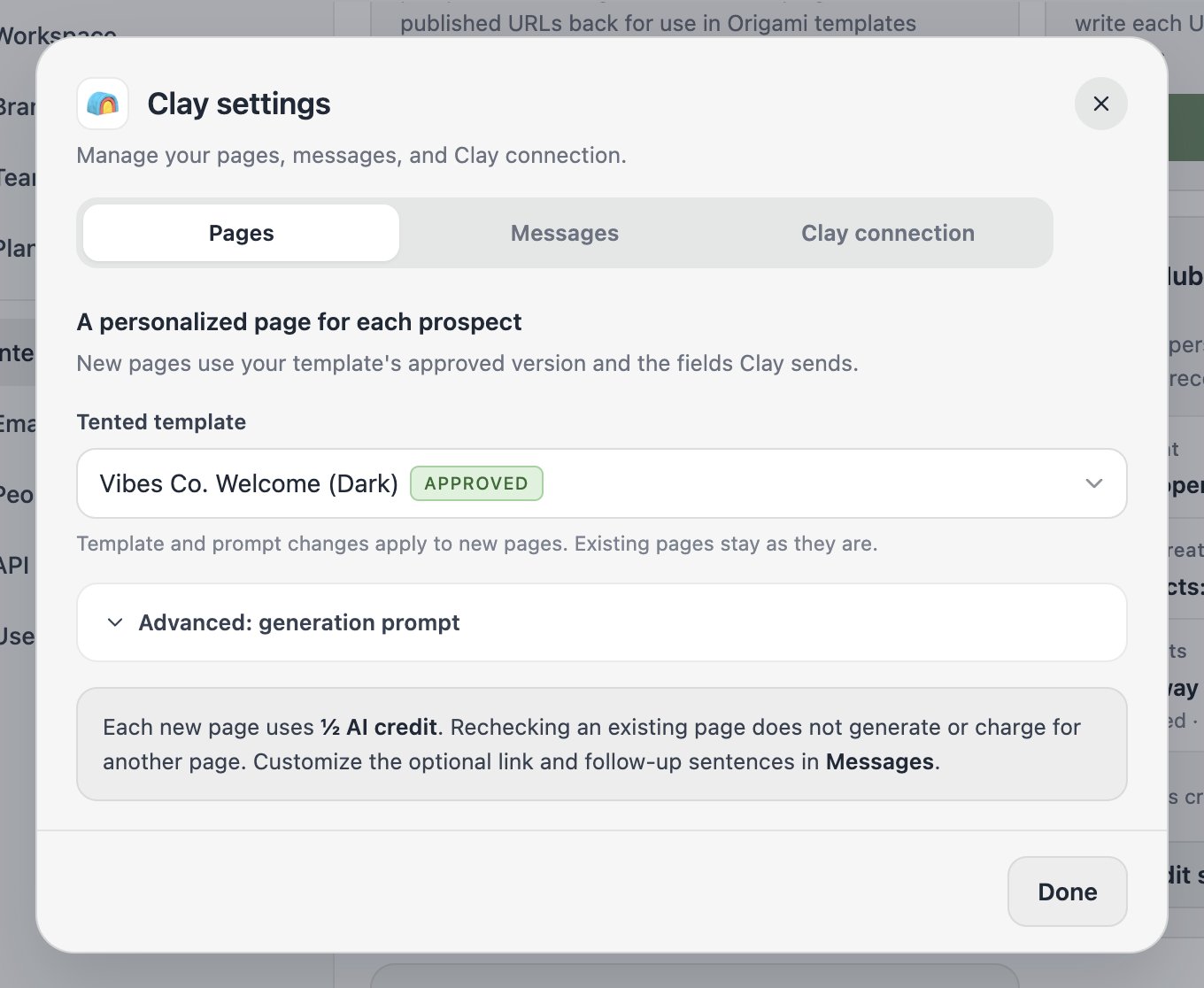 The Edit settings Pages tab.