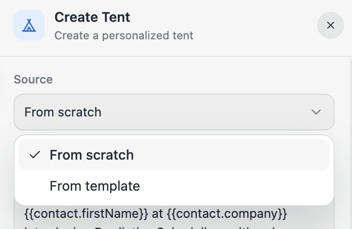 A screenshot of the Source dropdown showing From scratch and From template options.