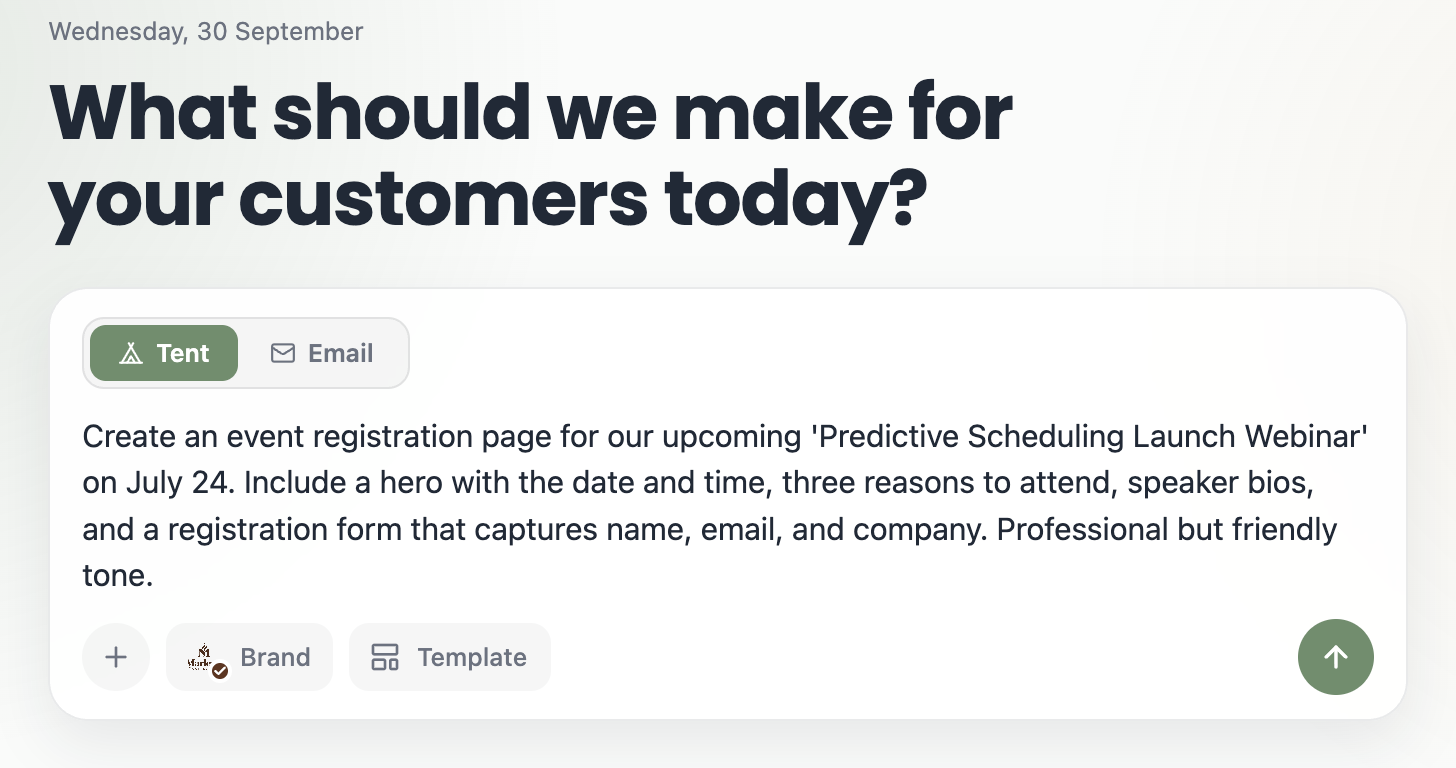A screenshot of a detailed prompt on the home page for an event registration page for the "Predictive Scheduling Launch Webinar".