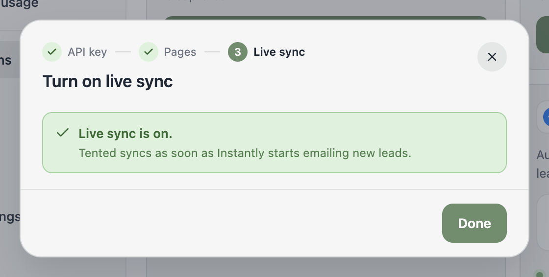 The live sync step confirming Live sync is on.