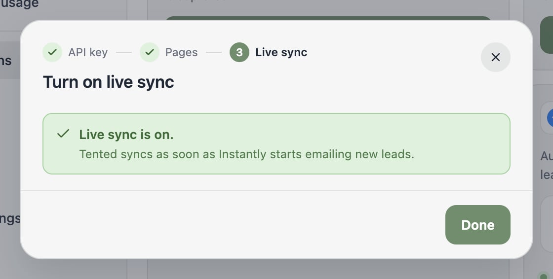 The live sync step confirming Live sync is on.