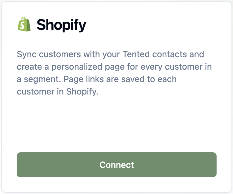 The Shopify tile on the Integrations page, before connecting.