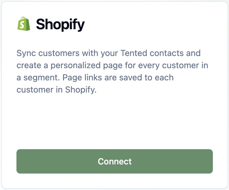 The Shopify tile on the Integrations page, before connecting.