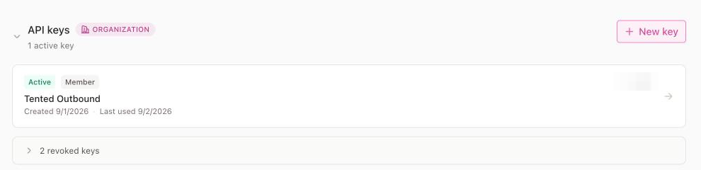 The Origami Developers page with the API keys and Webhooks sections.