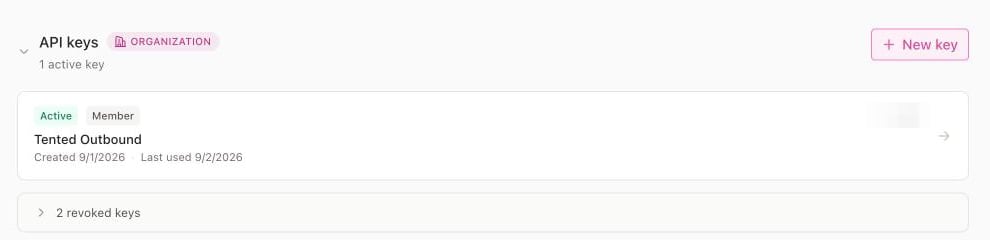 The Origami Developers page with the API keys and Webhooks sections.