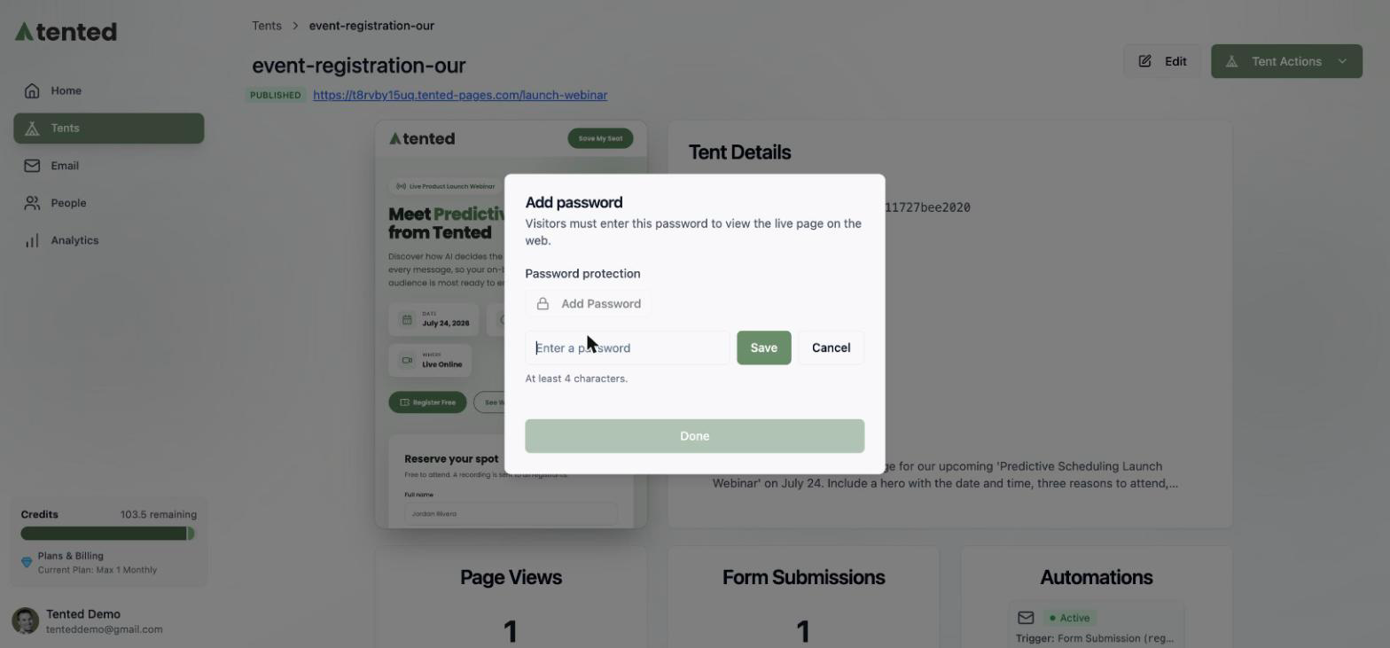 A screenshot of the Add password panel with a password field noting a 4-character minimum.