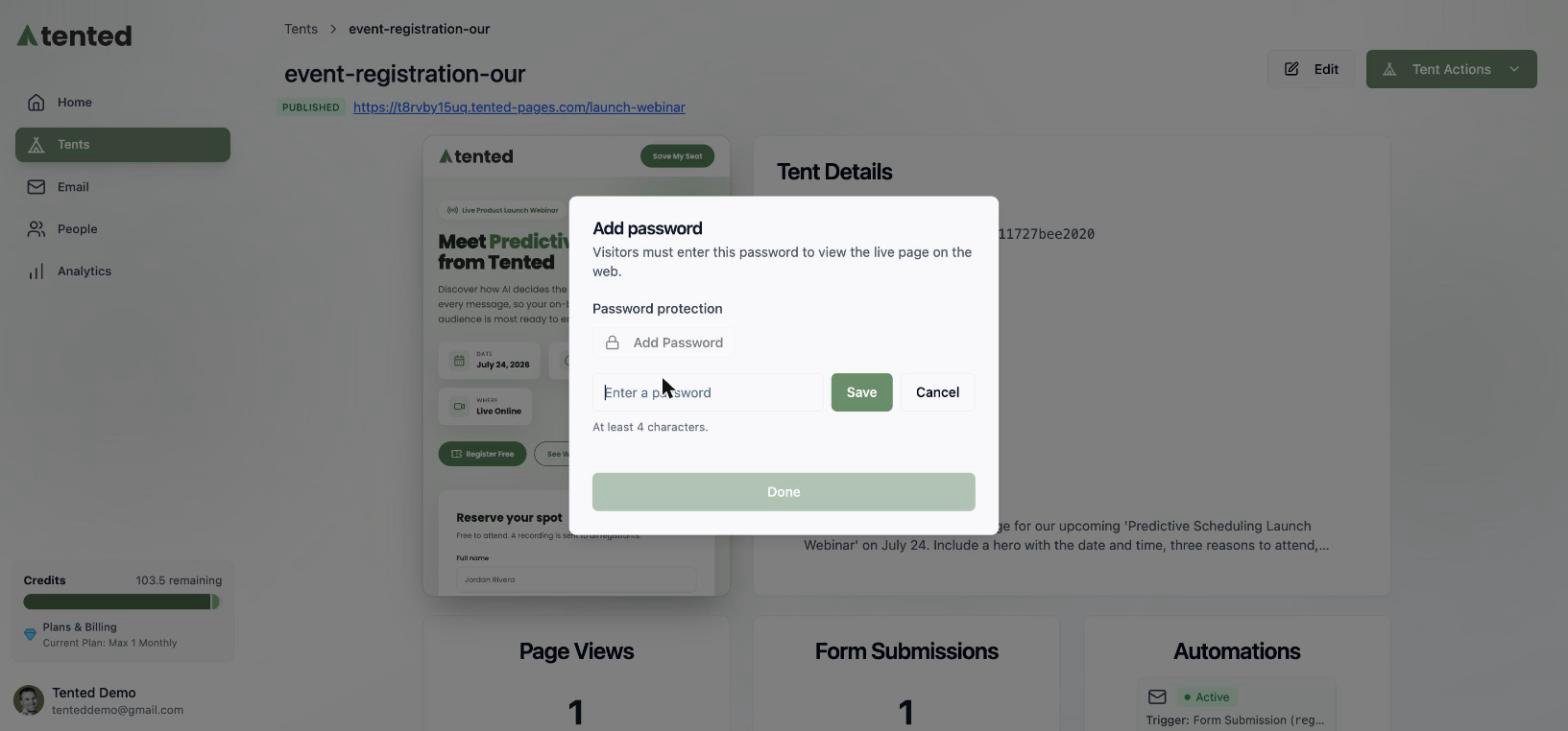 A screenshot of the Add password panel with a password field noting a 4-character minimum.