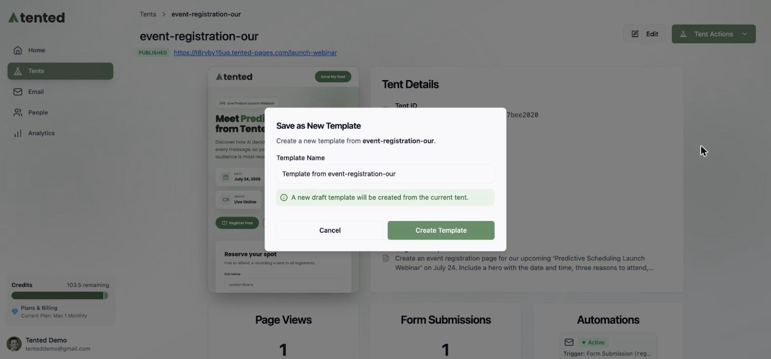 A screenshot of the Save as New Template dialog with a template name field.
