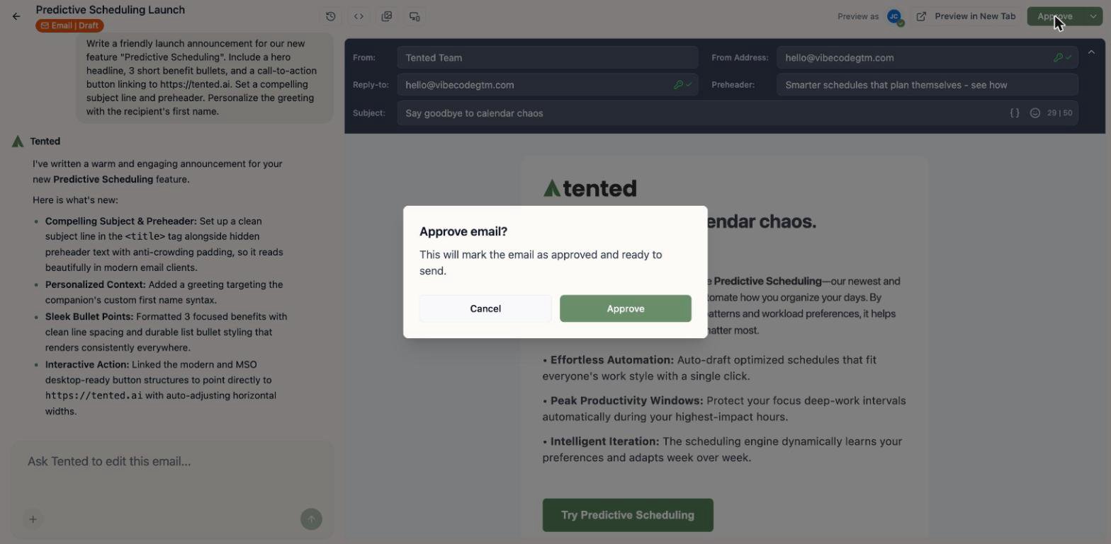 A screenshot of the Approve email confirmation dialog.