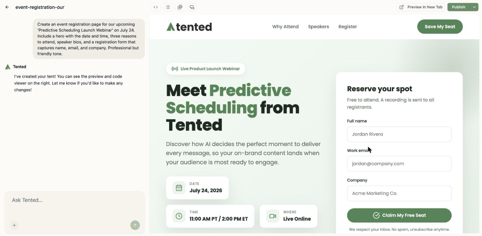 A screenshot of the prompt and the resulting tent preview.