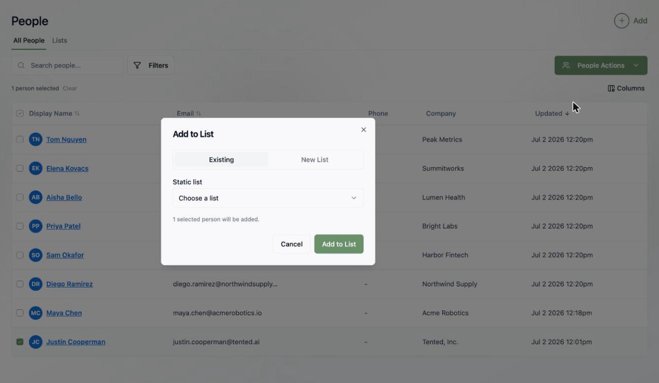 A screenshot of the Add to List dialog with tabs for choosing an existing list or creating a new one.