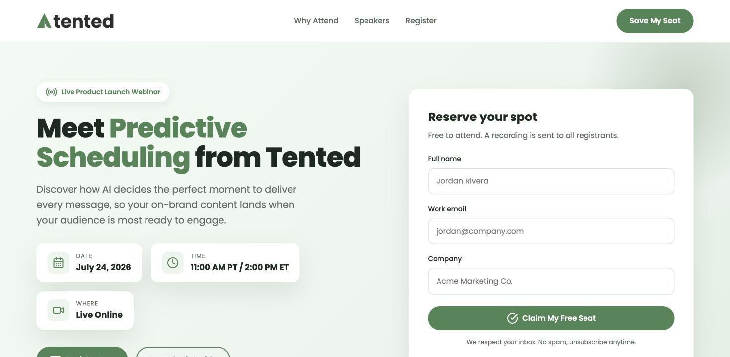 A screenshot of a published tent live on the web at its custom URL.