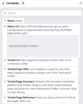 Result's response: status ready, the page URL, the sentences, and the summary.