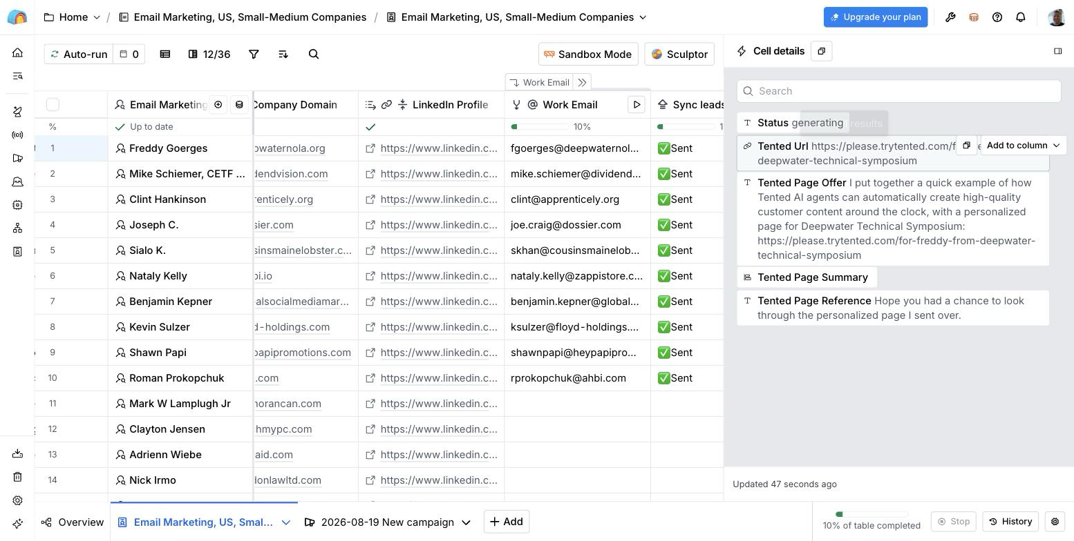 The cell details right after the first run: the URL is promised and the status is generating.