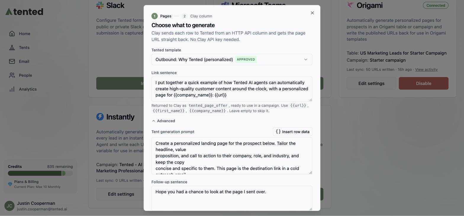 The Advanced section with the generation prompt and follow-up sentence.