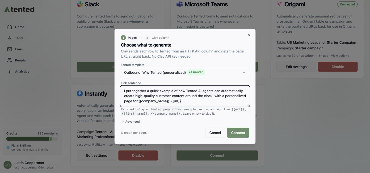 The Choose what to generate step with a template and a link sentence.