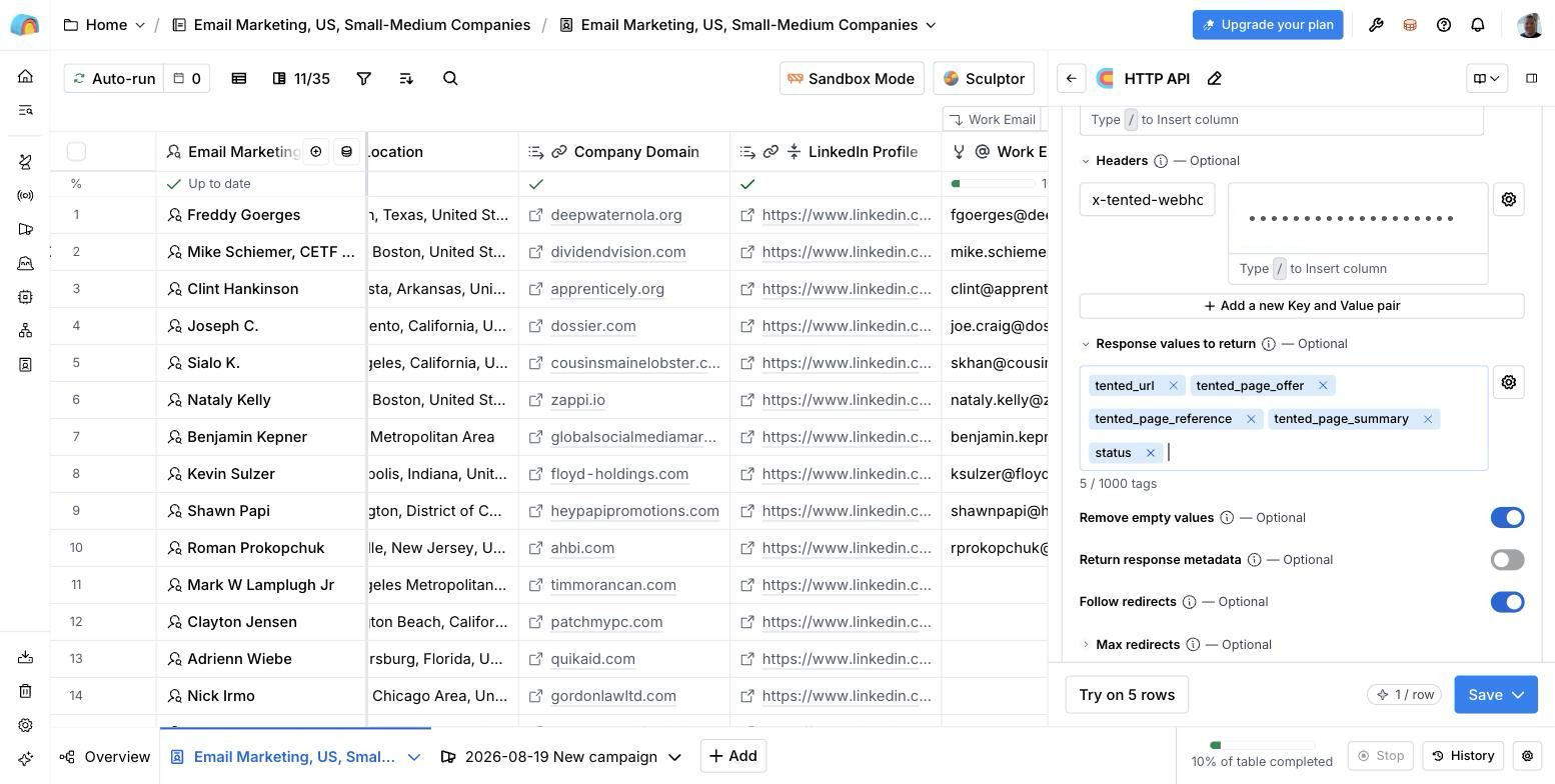 The Headers and Response values to return sections filled in.