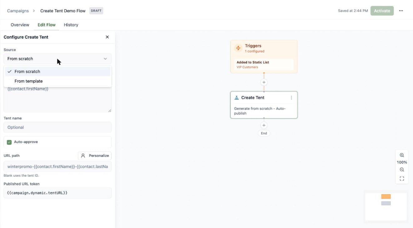 A screenshot of the Source dropdown showing From scratch and From template options.