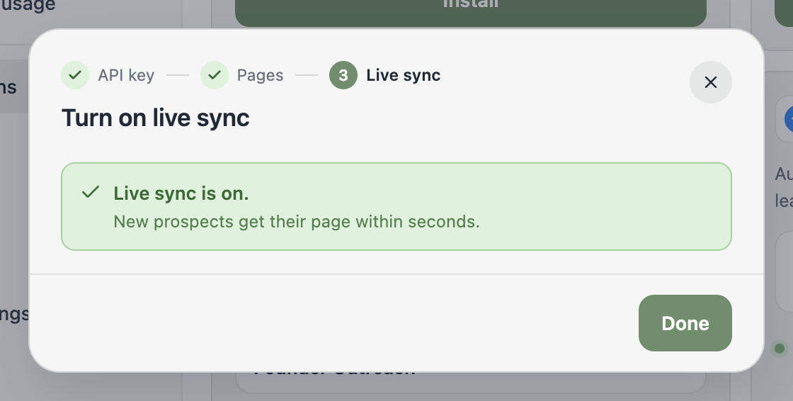 The live sync step confirming Live sync is on.