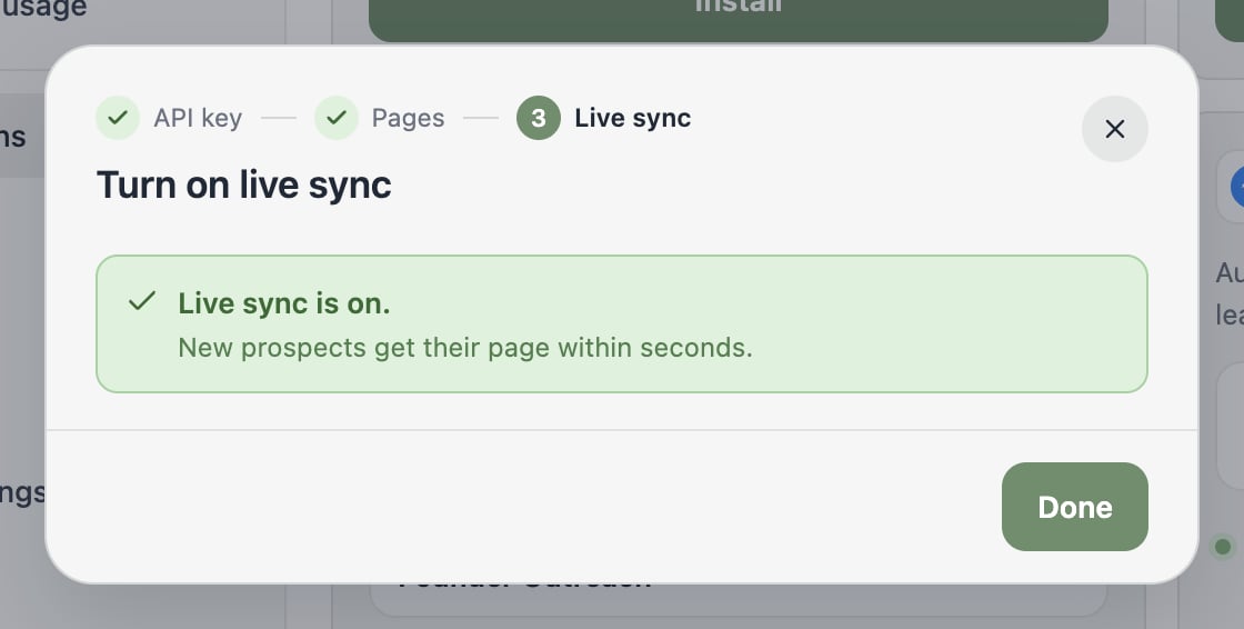 The live sync step confirming Live sync is on.