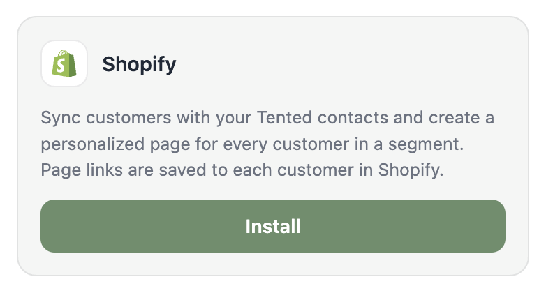 The Shopify tile on the Integrations page, before connecting.
