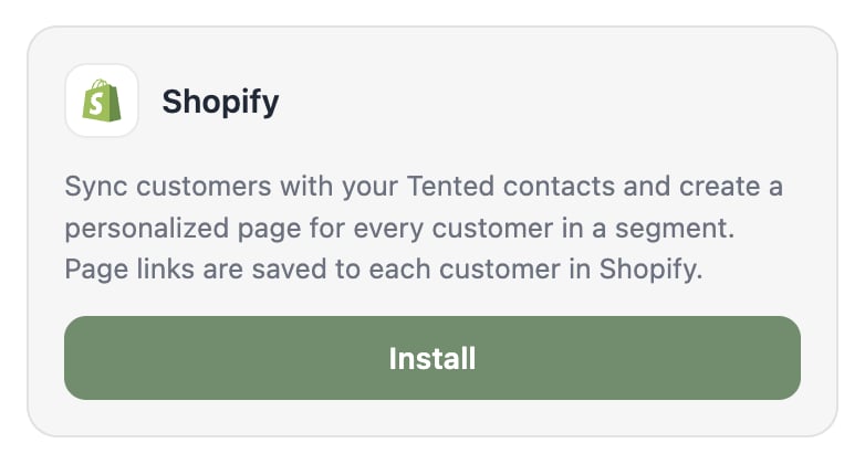 The Shopify tile on the Integrations page, before connecting.