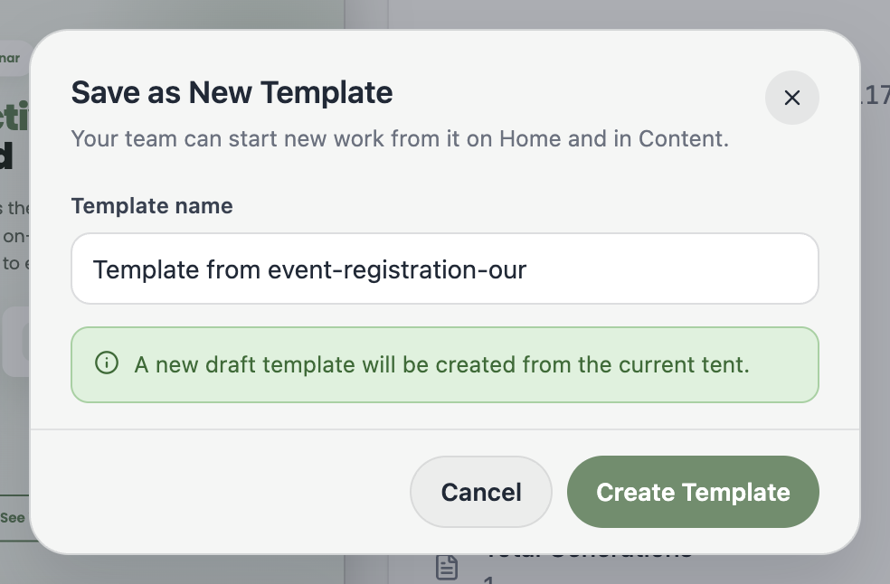 A screenshot of the Save as New Template dialog with a template name field.