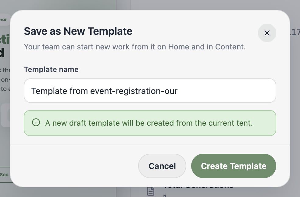 A screenshot of the Save as New Template dialog with a template name field.