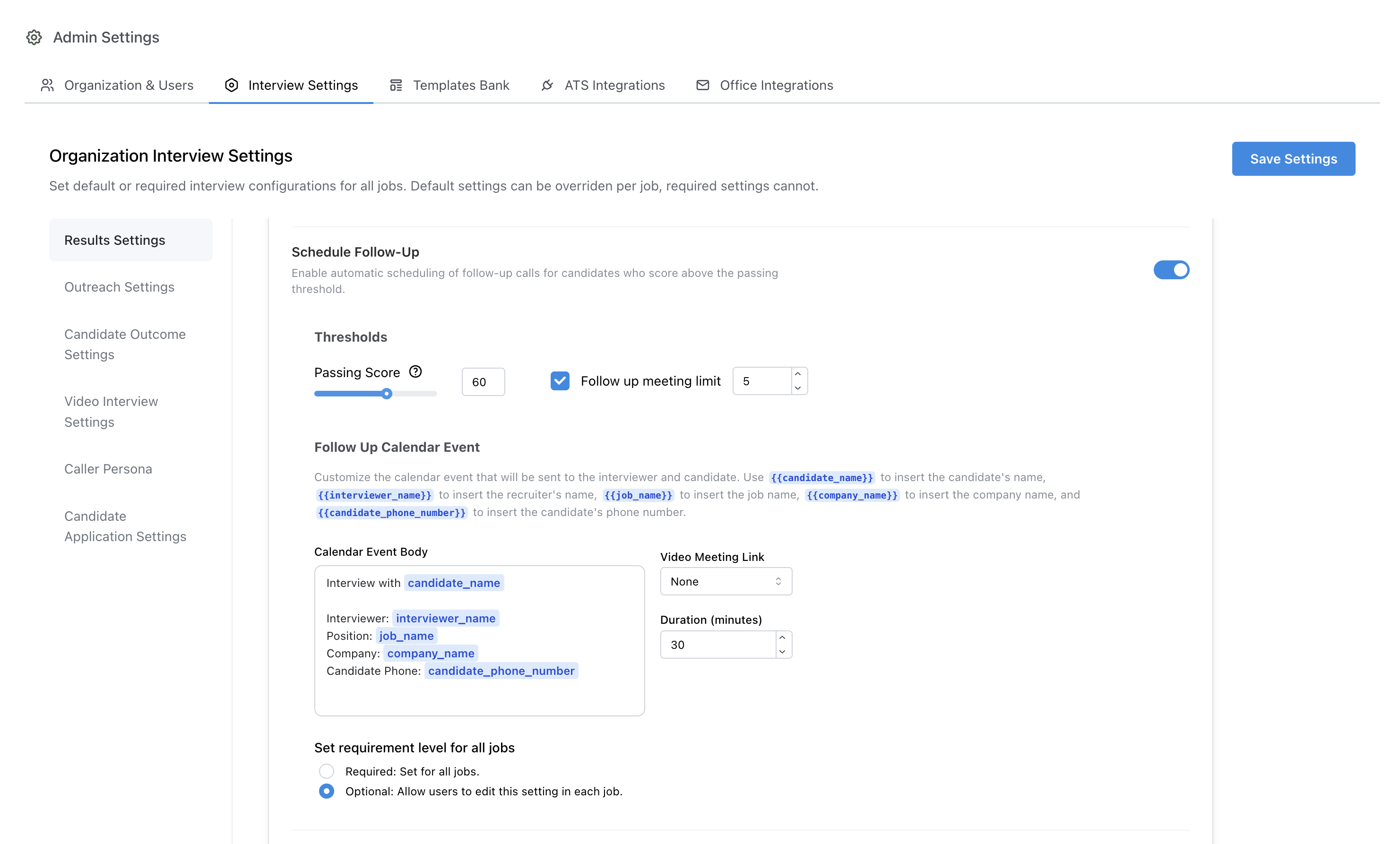 Calendar integration setup screen