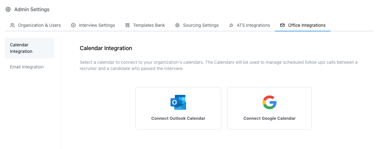 Calendar integration setup screen