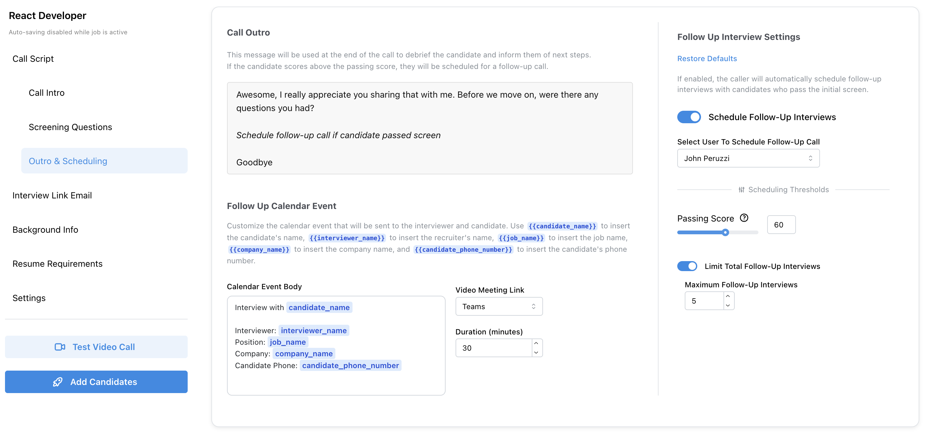 Calendar integration setup screen