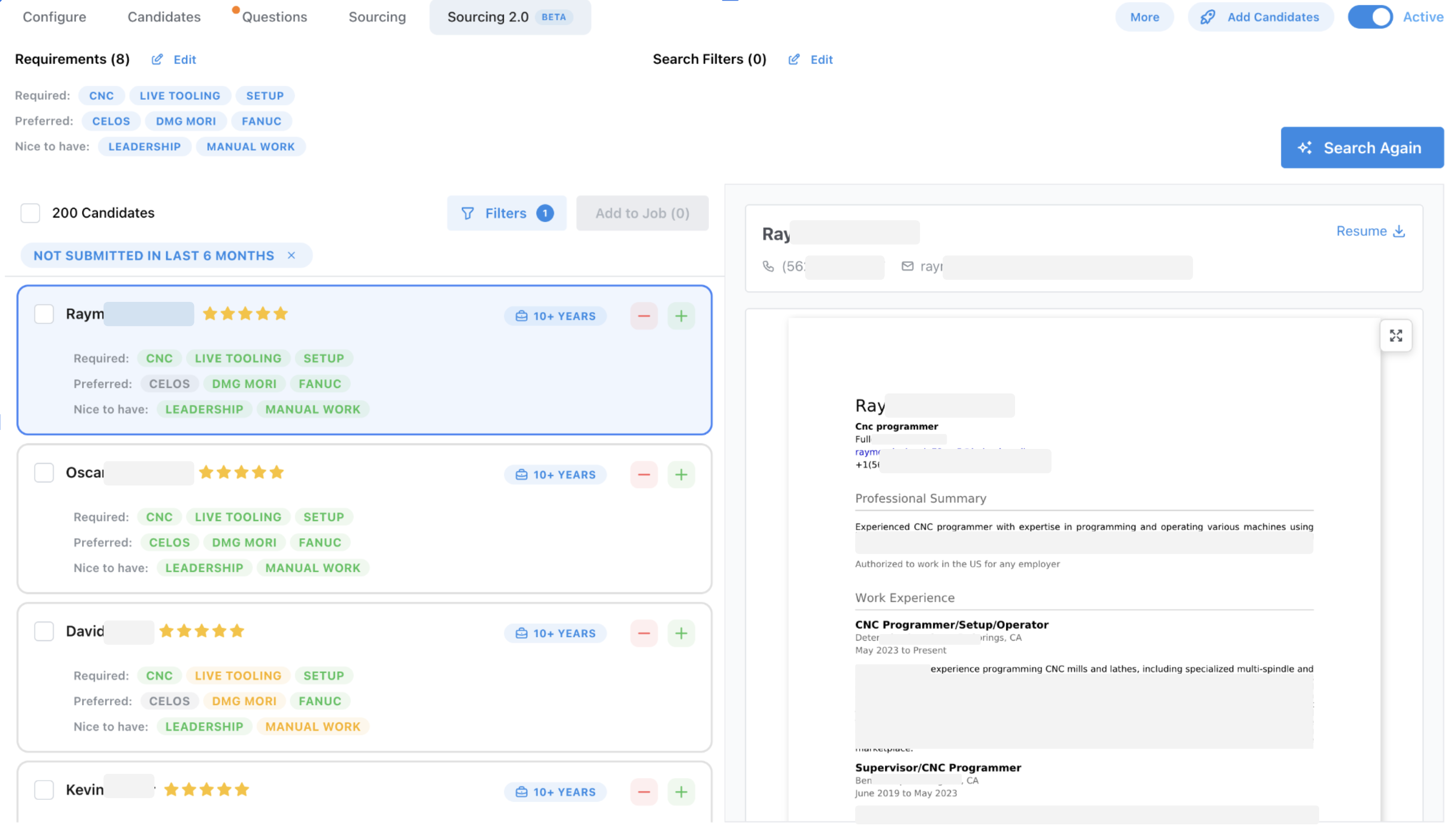 Example sourcing results