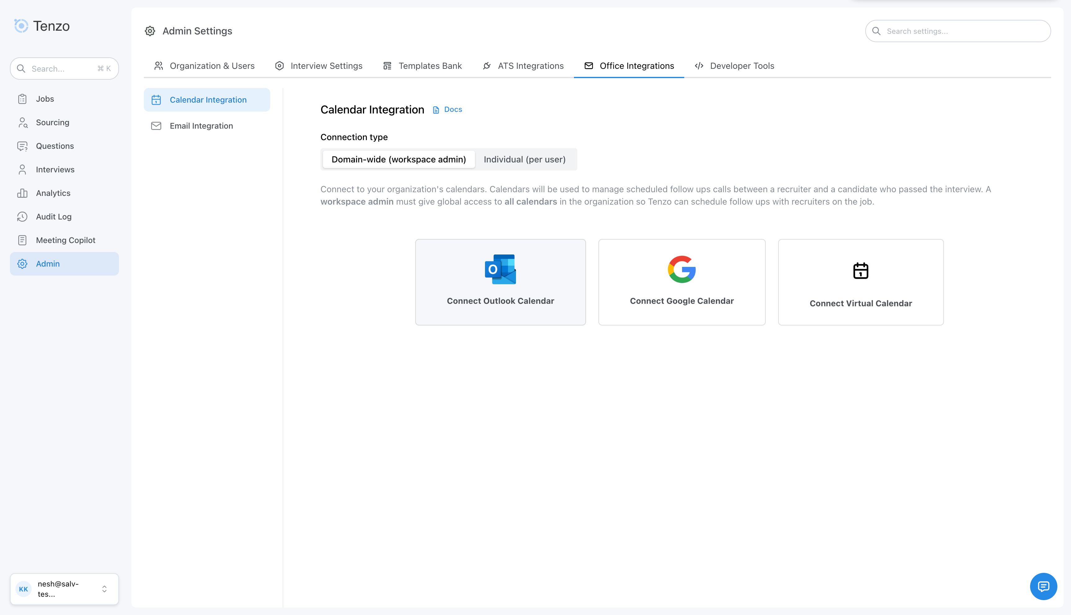 Connect Google or Outlook calendar for domain-wide access