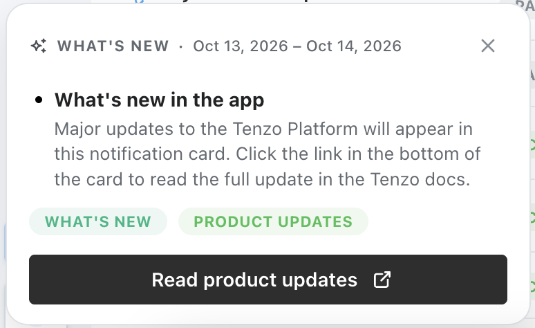 What's new card with a link to product updates