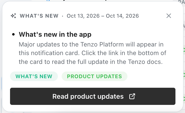 What's new card with a link to product updates