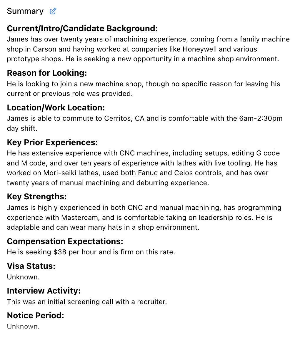 Summary Template Example