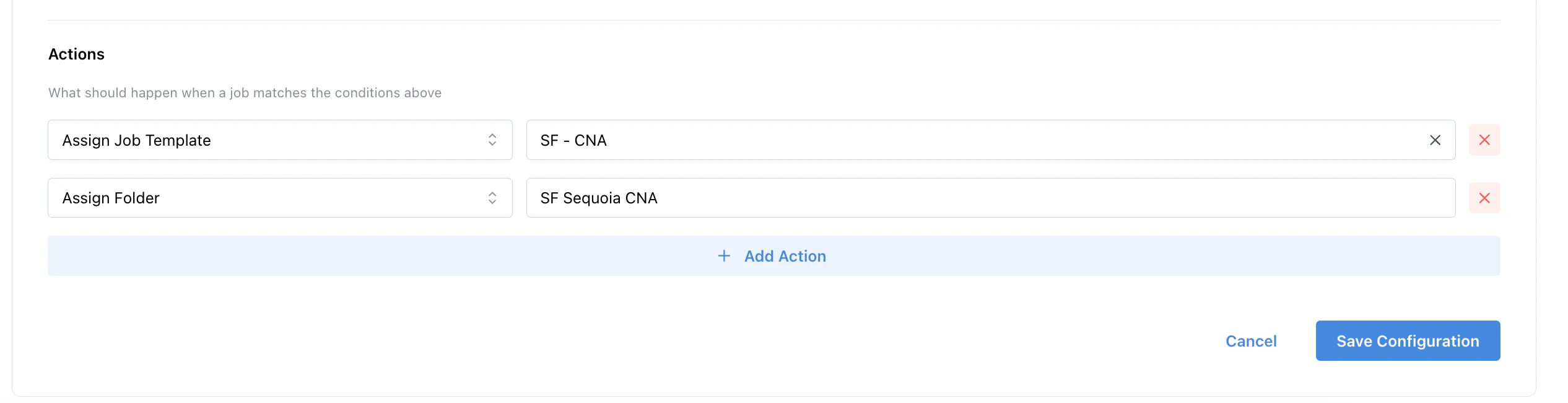 Example rule actions