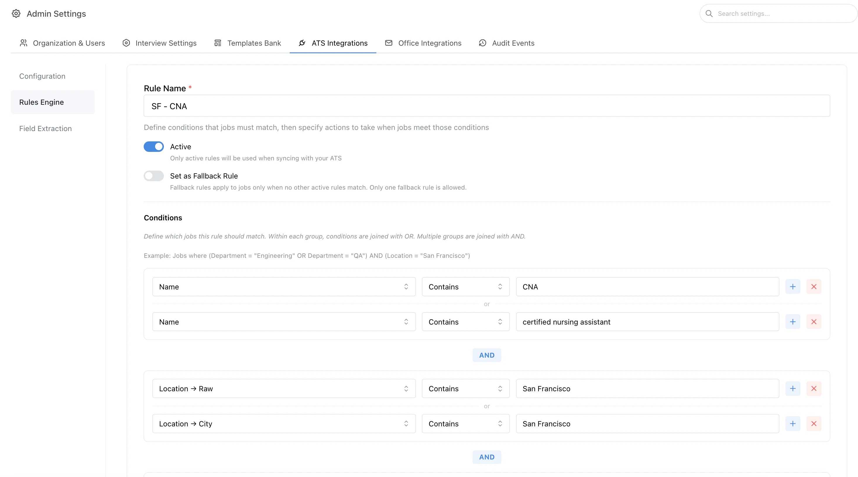 Example rule conditions